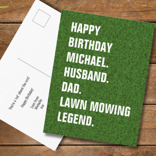 Funny Lawn Mowing Legend Personalised Birthday  Postcard