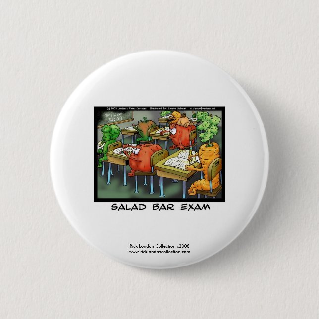 Funny Lawyer Cartoon Button "Salad Bar Exam" (Front)