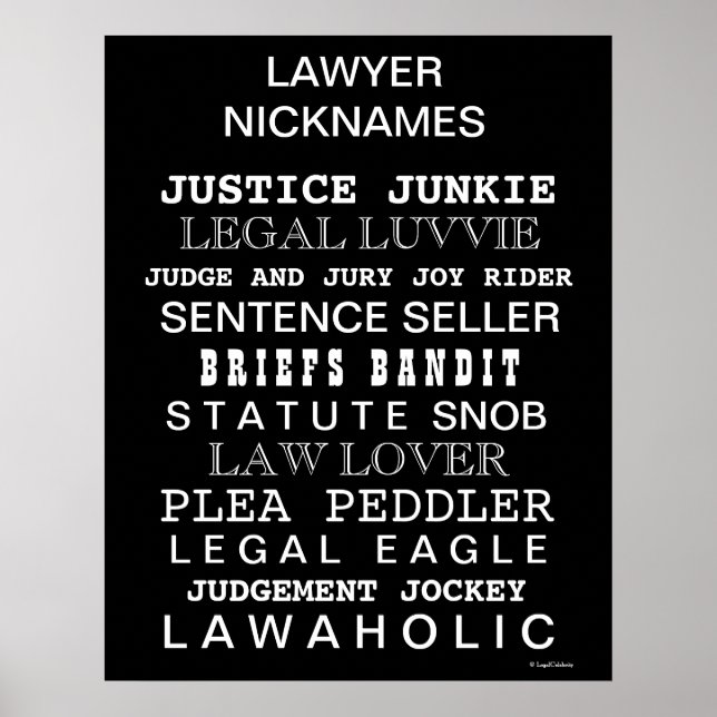 Funny Lawyer Nicknames and Synonyms Office Poster (Front)