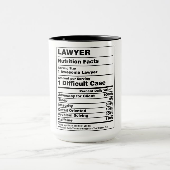 Funny Lawyer Nutrition Facts Mug (Center)