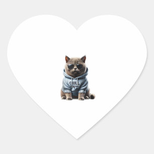 Funny Lazy British Shorthair Cat Chillin Relaxing  Heart Sticker