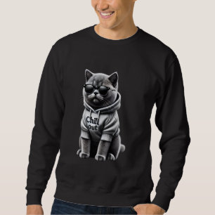 Funny Lazy British Shorthair Cat Chillin Relaxing  Sweatshirt