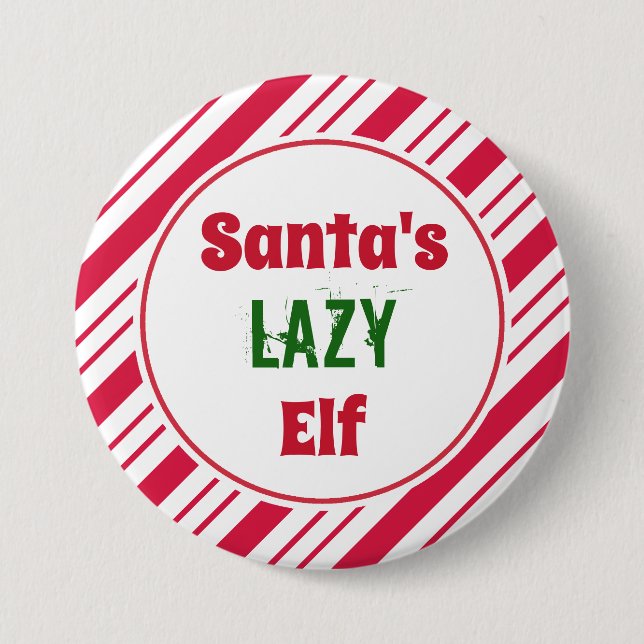 Funny Lazy Christmas Elf Button Pin (Front)