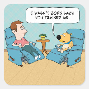 Funny Lazy Dog in Chair Square Sticker