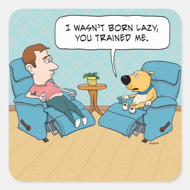 Funny Lazy Dog in Chair Square Sticker (Front)