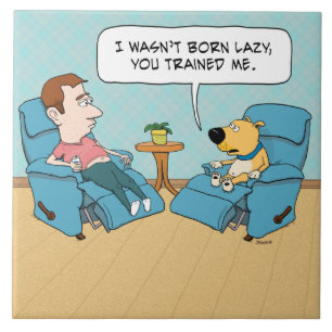 Funny Lazy Dog in Chair Tile