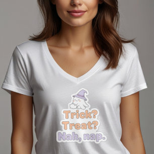 Funny Lazy Halloween Quote Trick Treat Nap Desig T-Shirt