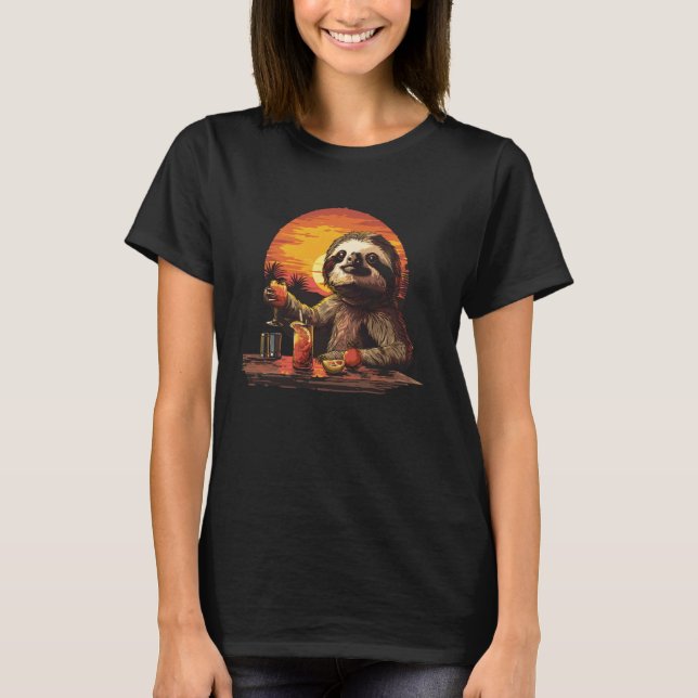 Funny Lazy Sloth Bartender T-Shirt (Front)