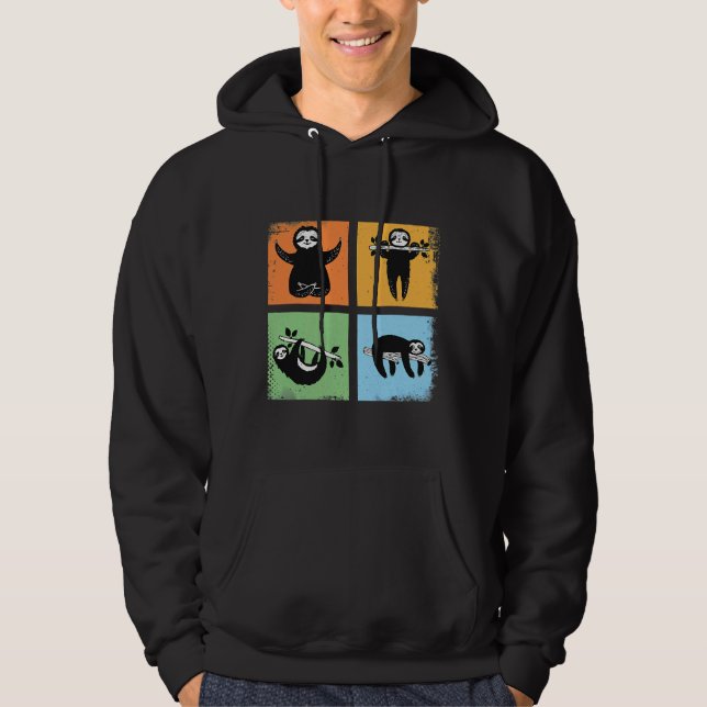 Funny Lazy Sloth Retro Vintage Style Hoodie (Front)