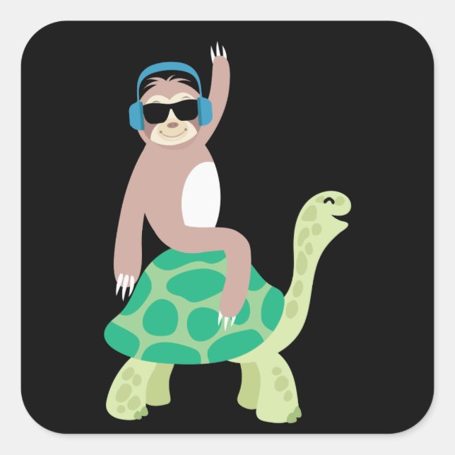 Funny Lazy Sloth Riding Sea Turtle Hona Gift Square Sticker (Front)