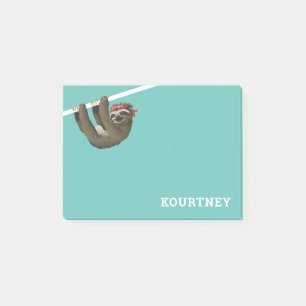 Funny Lazy Sloth with Personalised Name Post-it Notes