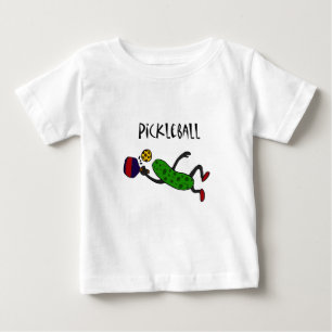 Funny Leaping Pickle Playing Pickleball Baby T-Shirt