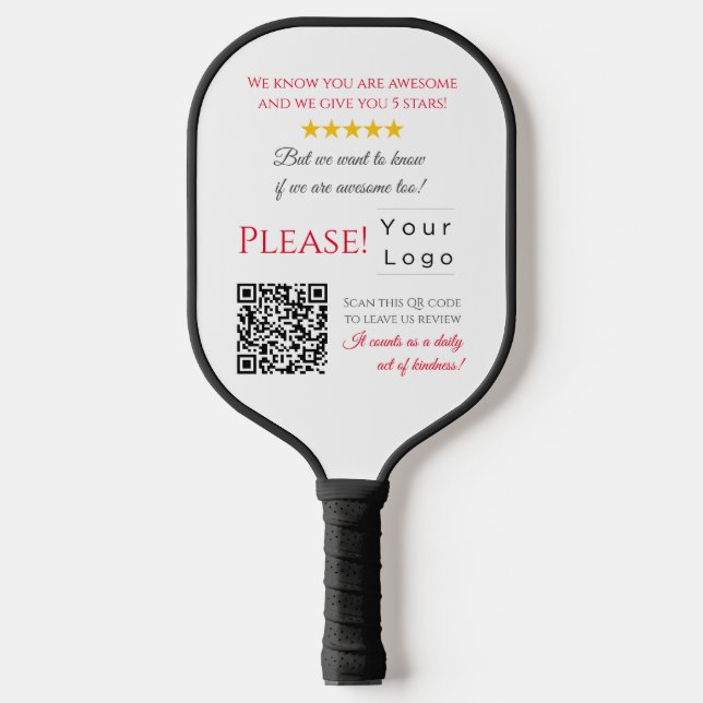 Funny leave a review hostel hotel bussiness logo  pickleball paddle (Front)