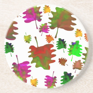 Funny leaves watercolor coaster