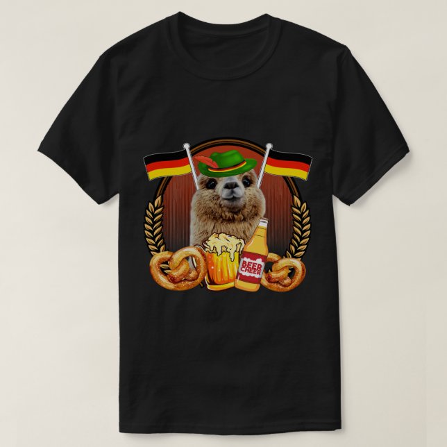 Funny Lederhosen Alpaca German Beer Drinkers Oktob T-Shirt (Design Front)