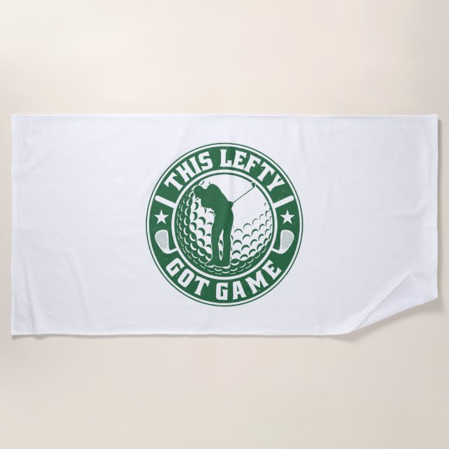 Funny Left Handed Golf Player Beach Towel (Front)
