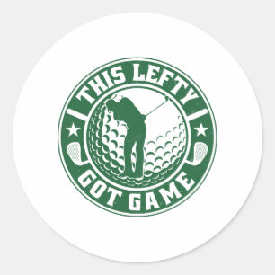 Funny Left Handed Golf Player Classic Round Sticker
