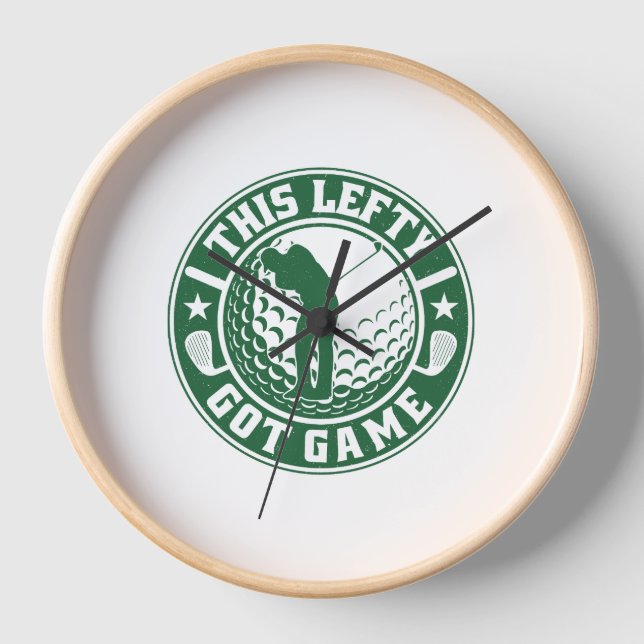 Funny Left Handed Golf Player Clock (Front)