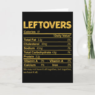 Funny Leftovers Nutrition Facts Thanksgiving Food Card