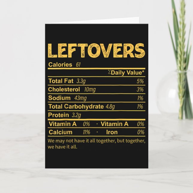 Funny Leftovers Nutrition Facts Thanksgiving Food  Card (Front)
