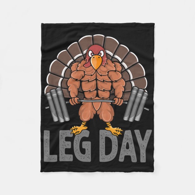 Funny Leg Day Thanksgiving Turkey Deadlifting Dead Fleece Blanket (Front)