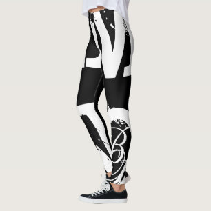Funny Leggings Alphabet Letter Black White Legging