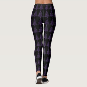 Funny Leggings Black Purple Christmas Tree