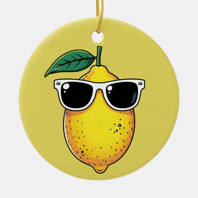 Funny Lemon Sunglasses Ceramic Tree Decoration (Front)
