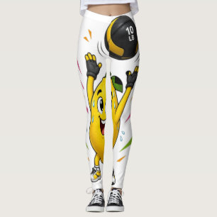 Funny Lemon Weightlifting Cartoon Gym Workout  Leggings