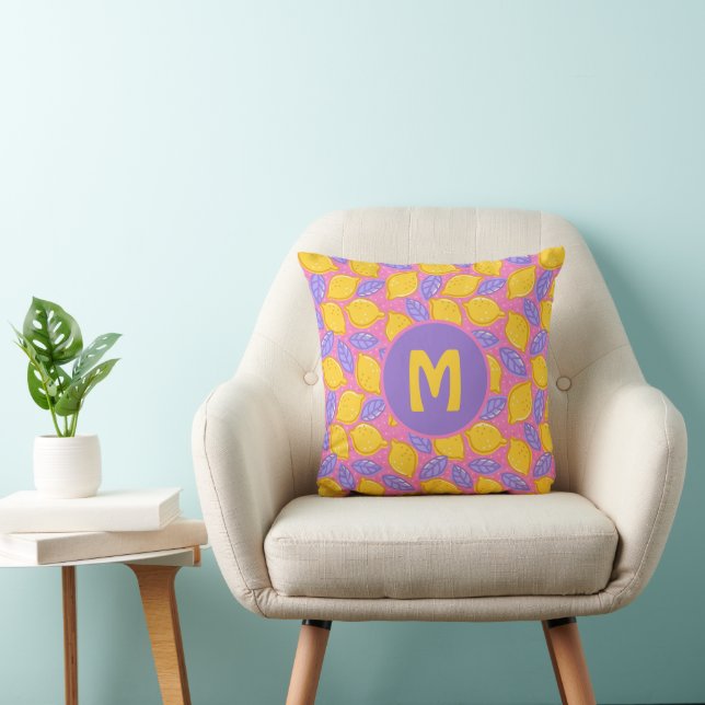 Funny lemons pattern with Monogram  Cushion (Chair)