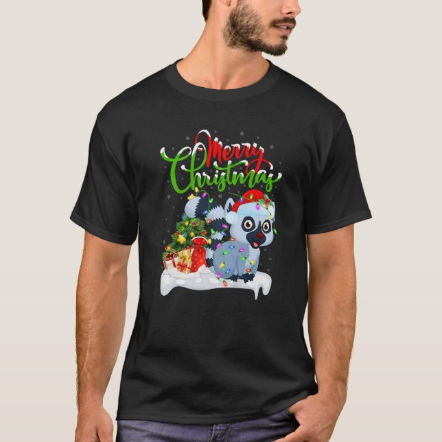 Funny Lemur Animal Lover Xmas Lighting Lemur Chris T-Shirt (Front)