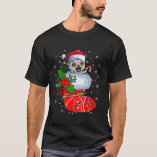 Funny Lemur In Christmas Socks Santa Claus Lights T-Shirt
