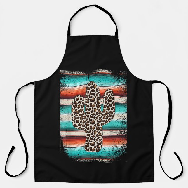 Funny Leopard Cactus Serape Cactus print Turquoise Apron (Front)