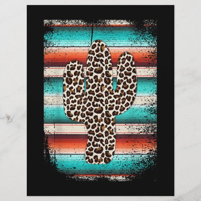 Funny Leopard Cactus Serape Cactus print Turquoise Custom Letterhead (Front)