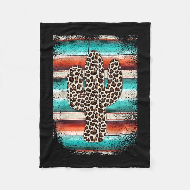 Funny Leopard Cactus Serape Cactus print Turquoise Fleece Blanket (Front)