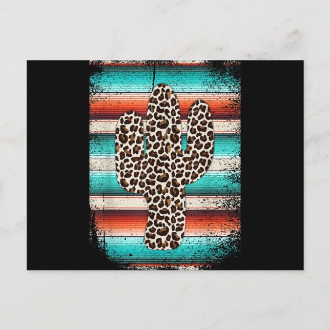 Funny Leopard Cactus Serape Cactus print Turquoise Holiday Postcard (Front)