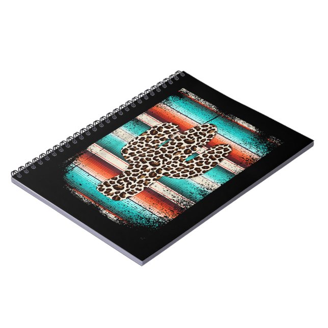 Funny Leopard Cactus Serape Cactus print Turquoise Notebook (Left Side)