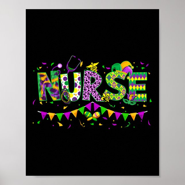 Funny Leopard Mardi Gras Nurse Nursing School Appa Poster (Front)