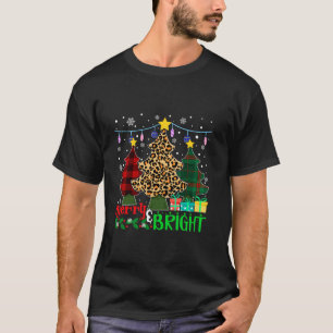 Funny Leopard Plaid Christmas Trees Merry And Brig T-Shirt