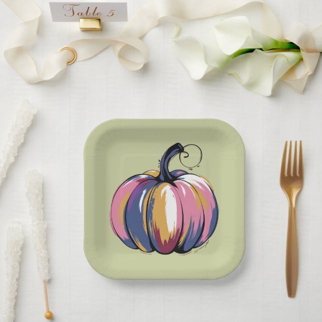Funny Leopard Pumpkin Halloween Fall  Paper Plate (Wedding)