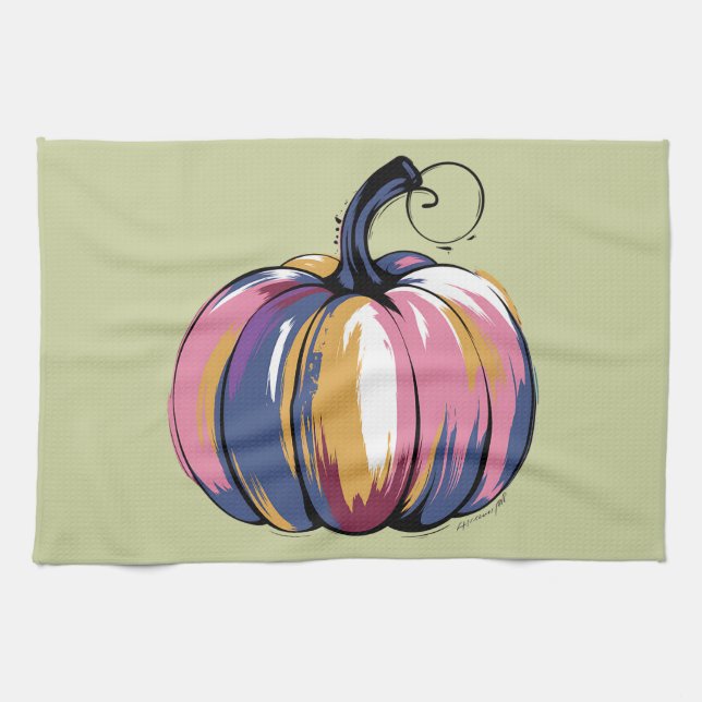Funny Leopard Pumpkin Halloween Fall  Tea Towel (Horizontal)