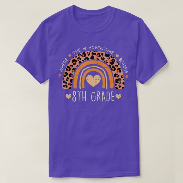 Funny Leopard Rainbow 8th Grade Where The Adventur T-Shirt (Design Front)