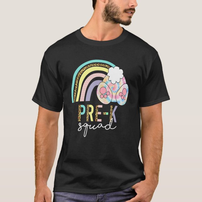 Funny Leopard Rainbow Pre K Bunny Easter Day Chris T-Shirt (Front)