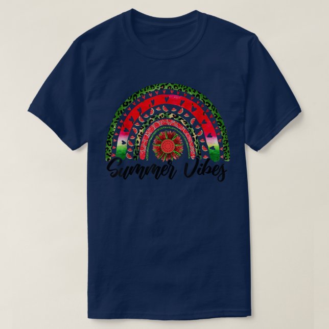 Funny Leopard Sunflower Watermelon Boho Rainbow Su T-Shirt (Design Front)