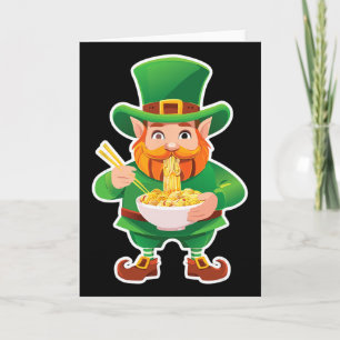 Funny Leprechaun Eating Ramen Noodles St Patricks  Card