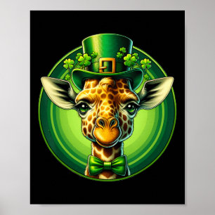 Funny Leprechaun Giraffe St Patricks Day Kids Men  Poster