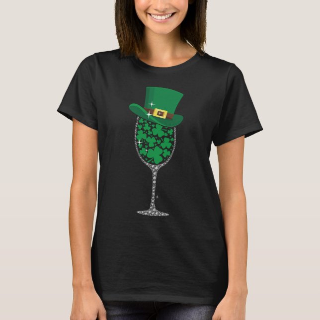Funny Leprechaun Glass Of Wine Shamrock St Patrick T-Shirt (Front)