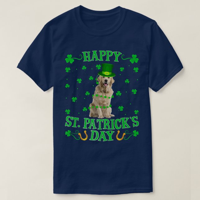 Funny Leprechaun Hat Golden Retriever Dog St  T-Shirt (Design Front)