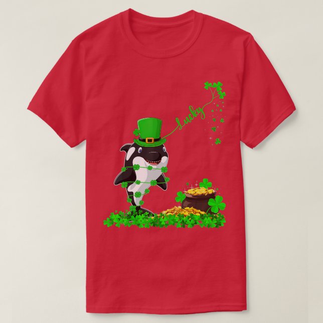 Funny Leprechaun Hat Lucky Orca Fish St  T-Shirt (Design Front)
