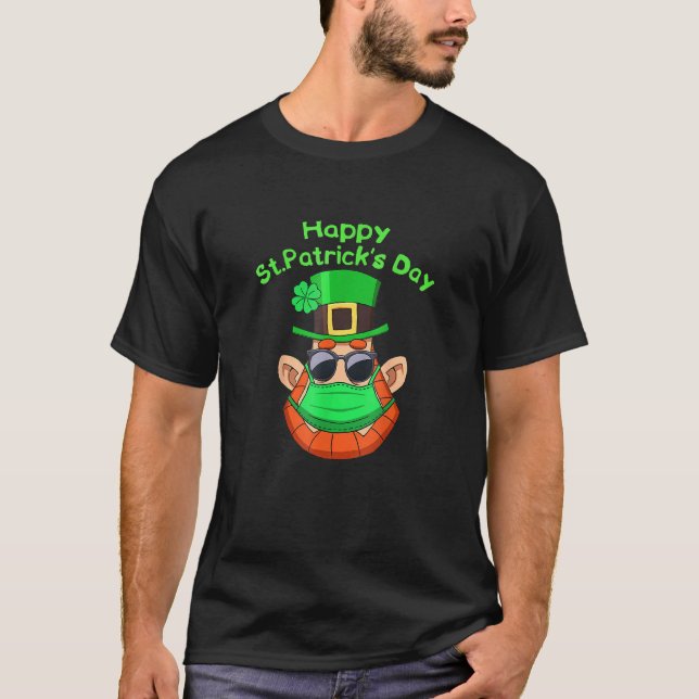 Funny Leprechaun In Sunglasses Mask Happy St Patri T-Shirt (Front)